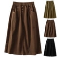 thumbnail image 1 of HVOBTTY Womens A Line Mid Length Skirts, Summer Skirt for Women, Womens Casual Soid Color Loose High Waist Ruffled Split Button Pocket Midi Calf Length Daily Formal Skirt Army Green, XXL, 1 of 5
