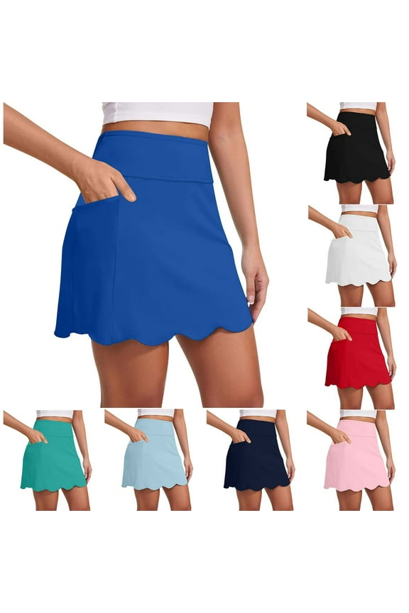 Womens A Line Mini Skirts, Summer Skirt for Women, Womens Casual Solid Color Elastic High Waist Sports Yoga Breathable Tennis Mini Skort Red, XXL