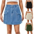 thumbnail image 1 of HVOBTTY Womens A Line Mini Skirts, Summer Skirt for Women, Womens Fashion Casual Solid Color Elastic Waist Daily Wear Denim Cargo Mini Skirt with Pockets Light Blue, L, 1 of 5