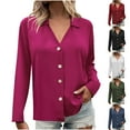 thumbnail image 1 of HVOBTTY Womens Shirts Dressy Casual, Fall Tops for Women, Women's Casual Oversize Solid Color Turndown Collar Blouse Long Sleeved Blouse Shirt Top Black, M, 1 of 5