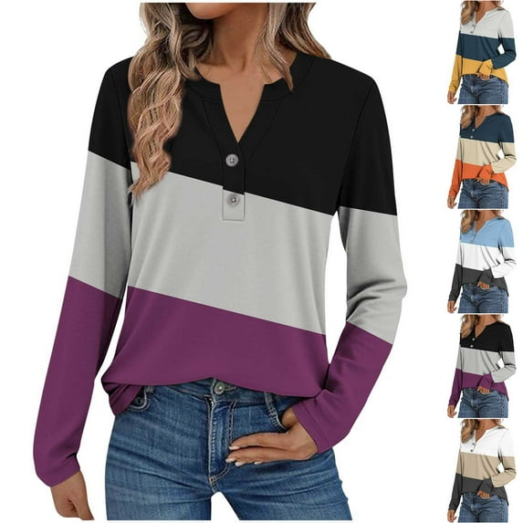 HVOBTTY Womens Shirts Dressy Casual, Fall Tops for Women, Fashion Women's Casual Printed V-Neck Long Sleeve T-shirt Blouse Zipper Tops Light Blue, XL