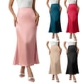 thumbnail image 1 of HVOBTTY Womens Slim Long Skirts, Summer Skirt for Women, Womens Soft Casual Solid Color Satin High Waist Flared Hem Slim Formal Ankle Length Maxi Skirt Navy, XXL, 1 of 5