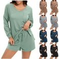 thumbnail image 1 of HVOBTTY Womens Soft Sleepwear Loungewear, Pajamas for Women Set, Women's V-neck Long Sleeved Top Shorts Elastic Waist Pocket Home Clothes Pajamas Set Gray, XXL, 1 of 5