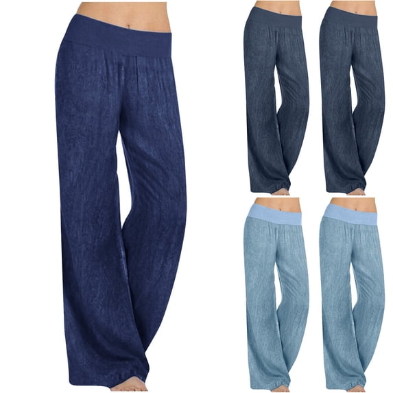 HVOBTTY Women's Fall Straight Leg Long Jeans Faux Denim Loose Cut Elastic Waist ed without Pockets Pants