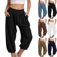thumbnail image 1 of HVOBTTY Women's Fall Straight Leg 7/8th Trousers Cuffed Casual Elastic with Practical Side Storage Pockets Pants, 1 of 5