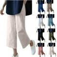 thumbnail image 1 of HVOBTTY Women's Fall Straight Leg 7/8th Trousers Linen Light Fabric Loose Casual Daily Style Pants, 1 of 4