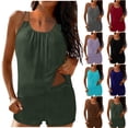 thumbnail image 1 of HVOBTTY Womens Summer 2 Piece Round Neck Tankini Swimsuits Solid Color Removable Padded Wireless Loose Drawstring Top with Crew Bottom Sky Blue, L, 1 of 5