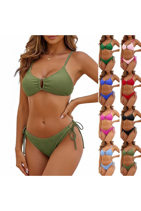 Womens Summer 2 Piece Swimsuits Bikinis Sets Solid Color Padded Wireless Slim Casual Fashion Beach Vacation Swimwear Green, XXL