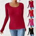 thumbnail image 1 of HVOBTTY Womens Tops, Long Sleeve Shirts for Women， Fashion Women's Summer Long Sleeve Round-Neck Comfy Regular Tank Tops Red L, 1 of 4