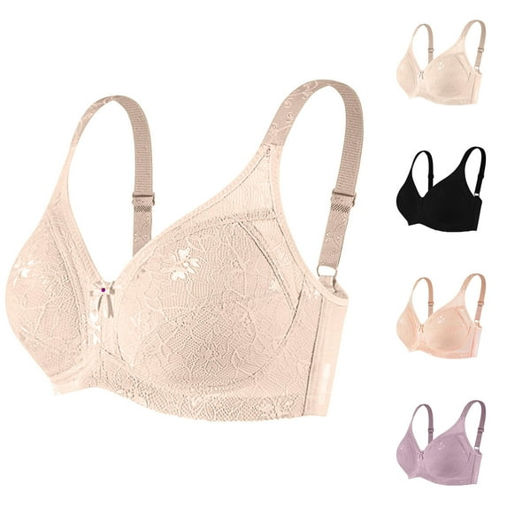 HVOBTTY Womens Tshirt Push Up Seamless Bra, Bras for Women, Women's Breathable Bra without Steel Ring Women's Sponge Gathering Sagging Large Cup Collection Accessory Breast Lace Bra Khaki, L