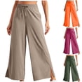 thumbnail image 1 of HVOBTTY Women's Fall Wide Leg Long Trousers Active Elastic Waist Split Ankle with Side Functional Pockets Pants, 1 of 5