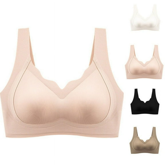 HVOBTTY Womens Wireless Bras, Bras for Women, Ladies' T-shirt Striped Bra with Seamless Push-up and Support To Sagging and Reduce Breast Size Khaki, M