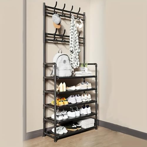 HVSDIMO SpaceSaving Coat Rack Multipurpose Coat Hanger And Shoe Carbon
