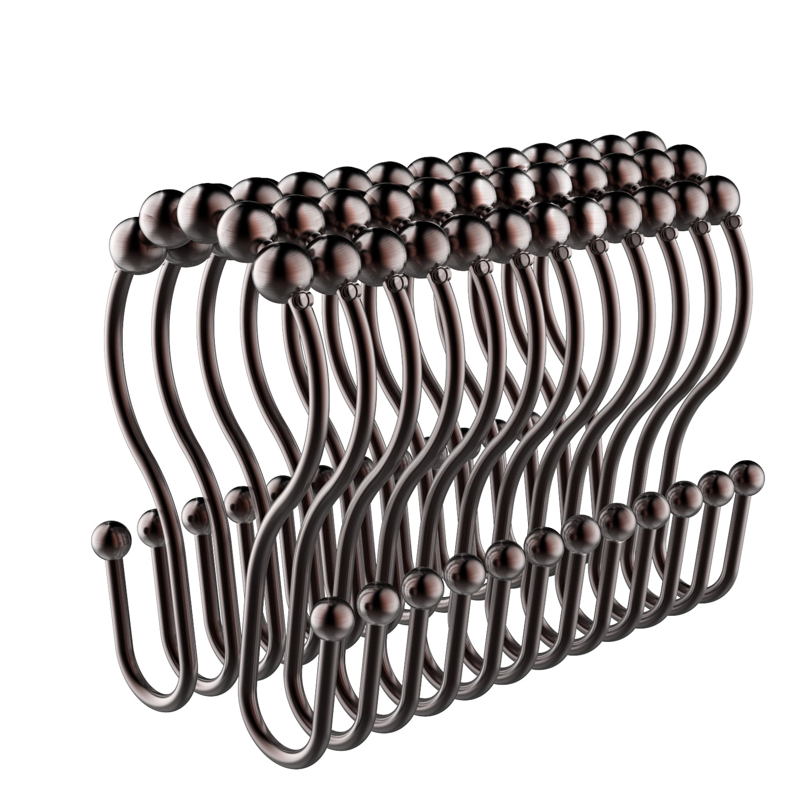 HVSEBOTO 12 Pack Plated Bronze Shower Curtain Ring Hooks, Easy Glide Metal Rollerball Double Shower Hook