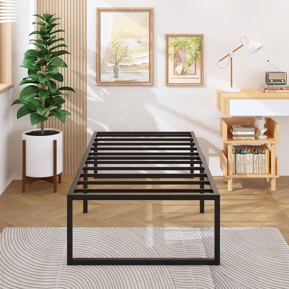 HW 18 Inch Twin XL Bed Frames Heavy Duty Metal XL Twin Platform Bed Frame No Box Spring Needed, Noise Free, Easy Assembly, Black