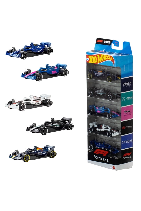 Formula 1 Racing Cars 5-Pack, Set of 5 Die-Cast Toy F1 Cars in 1:64 Scale, Collectible