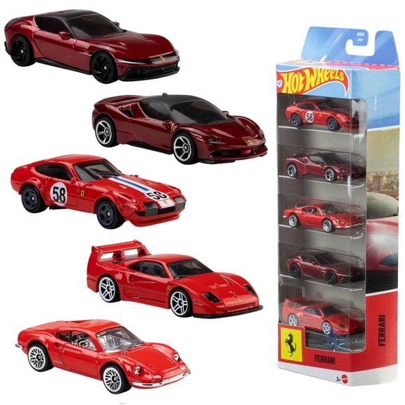 Hot Wheels Ferrari 5-Pack, Set of 5 Die-Cast Toy Ferrari Automobiles in 1:64 Scale