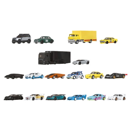 Hot Wheels Car Culture & Team Transport Factory Set of 18 Premium Toy Vehicles (Styles May Vary)