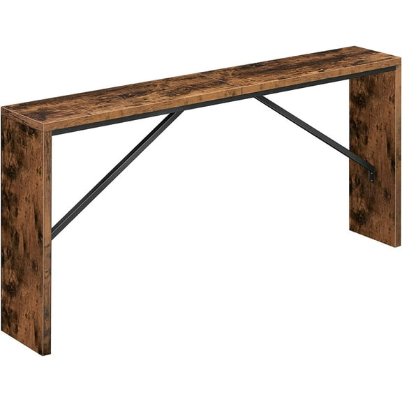 HW Console Table, 62.2" Long Sofa Table Behind Couch, Narrow Entryway Table, Farmhouse Dining Table with Angled Metal Frame, Industrial Console Table for Entryway, Rustic Brown CTHR15801Z