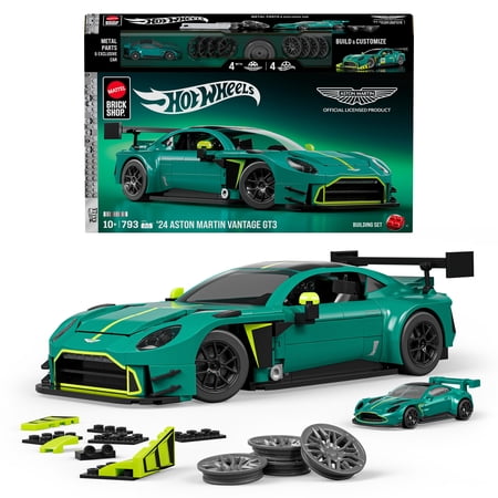 Mattel Brick Shop Hot Wheels ’24 Aston Martin Vantage GT3 Building Toy Kit (793 Pieces), for Collectors