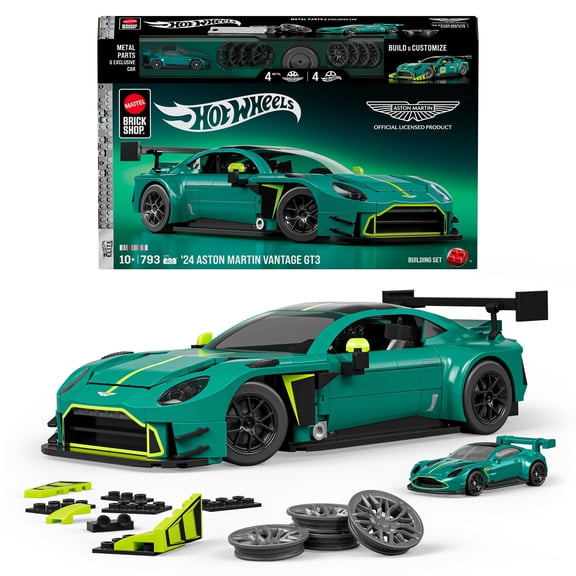 Mattel Brick Shop Hot Wheels 24 Aston Martin Vantage GT3 Building Toy Kit (793 Pieces), for Collectors