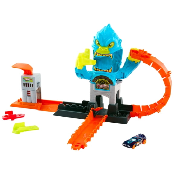 Hot Wheels City Gorilla Slam Attack Playset & Toy Car, Multiple Ways to Play, Speed Snap Track