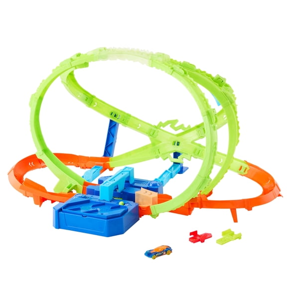 Hot Wheels Stunt Tracks Hypersphere Crash with Motorized Booster, Loop and 1 Die-Cast Car 1:64 Scale