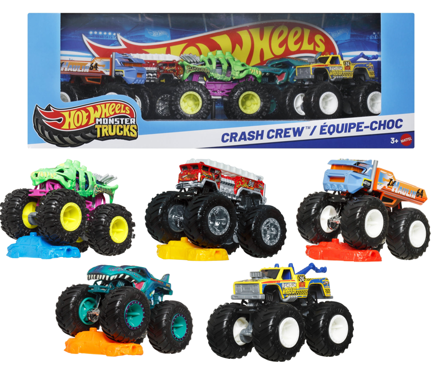 Hot Wheels Monster Trucks Crash Crew, 5-Pack of 1:64 Scale Toy Trucks