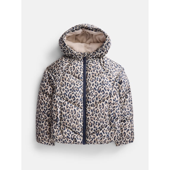 Wonder Nation Girls Heavyweight Puffer Jacket with Hood, Sizes 4-18