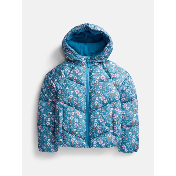 Wonder Nation Girls Heavyweight Puffer Jacket with Hood, Sizes 4-18