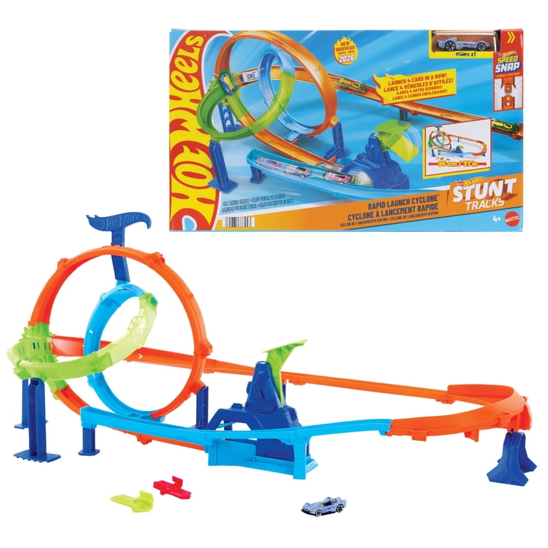 Hot Wheels Stunt Tracks Rapid Launch Cyclone Track Set & 1:64