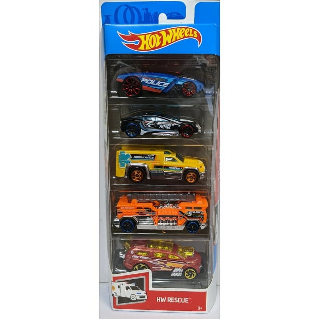 HW FLAMES Hot Wheels 5-Car Pack of 1:64 Scale Vehicles for