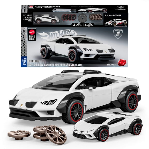 Mattel Brick Shop Hot Wheels Lamborghini Huracan Sterrato Building Toy Kit (268 Pieces), for Collectors