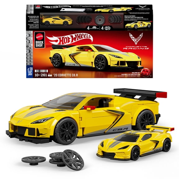 Mattel Brick Shop Hot Wheels 20 Corvette C8.R Building Toy Kit (261 Pieces), for Collectors