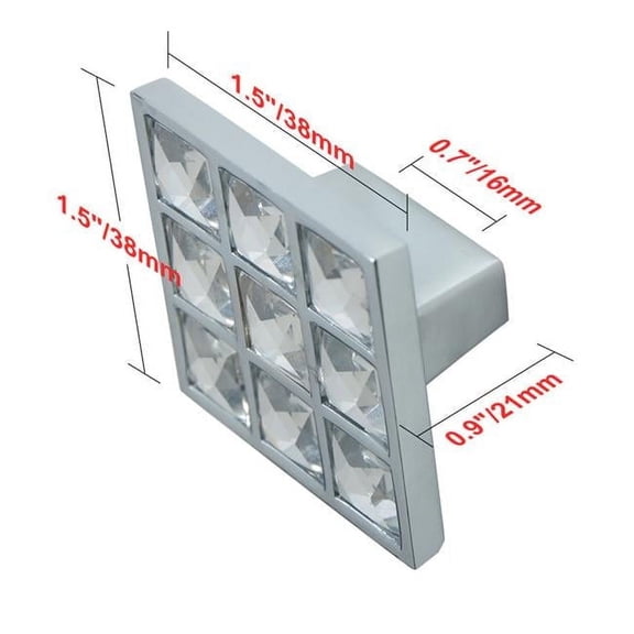 HW337PLCH021 Gleam Grid 9 Crystal Square Cabinet Knob, 1.5 in., Polished Chrome - Pack of 5