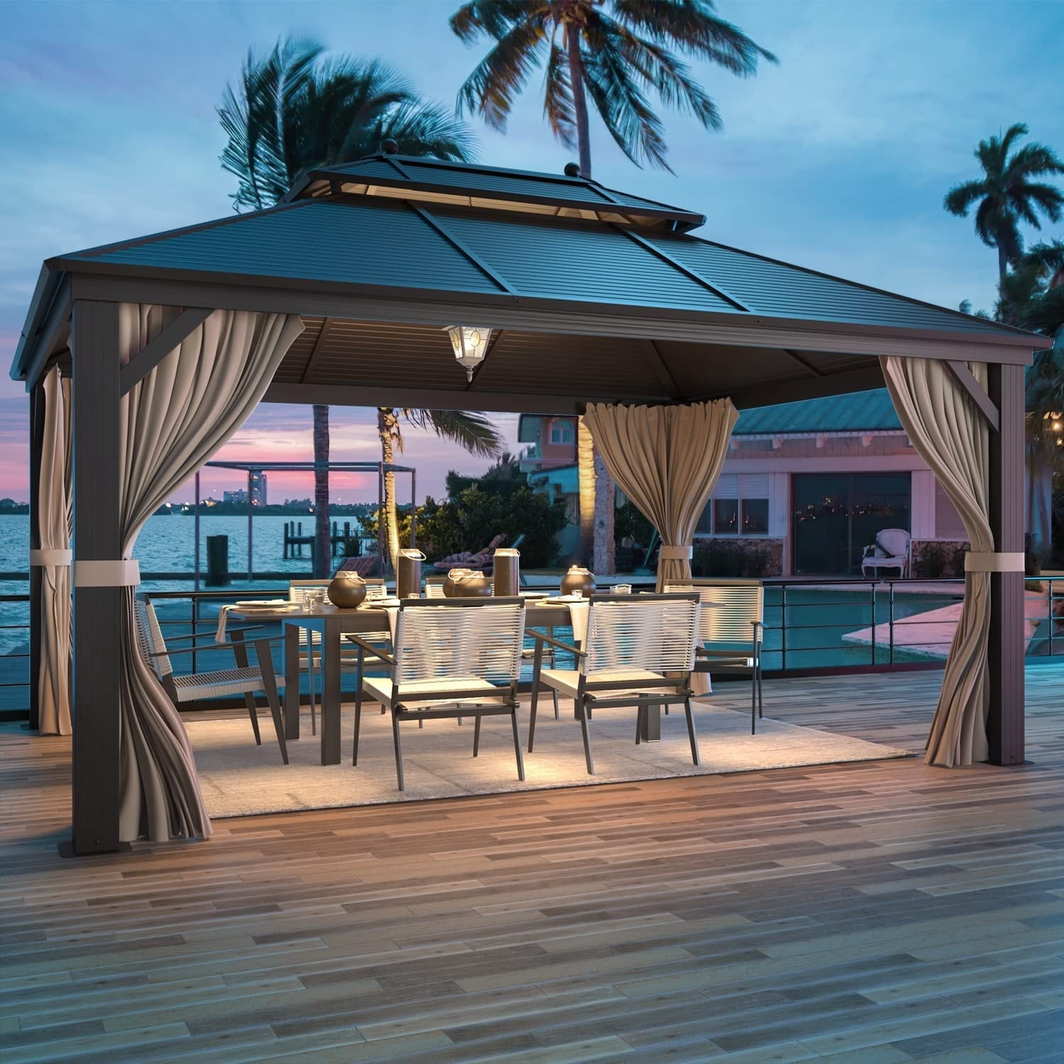 Erommy Outdoor Pro Series Galvanized Steel Hardtop Patio Gazebo Pergola ...
