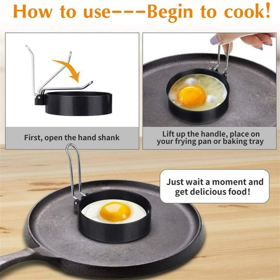 HWHCGZ 1 PCS Egg Non Stick Ring Round Stainless Steel Egg Pancake Maker Cooker Ring Cooking Tool For Frying Pancake Mold or Frying Shaping Eggs (Black)
