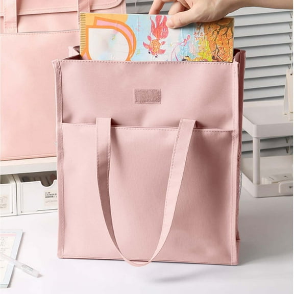 HWHCGZ 1 Pack File Folder Organizer Box-Hanging File Tote Bag With Lids, Collapsible Portable Filing Organizer Box With Handle, Document Storage Bag For Office,Home,Travel, School (Pink)