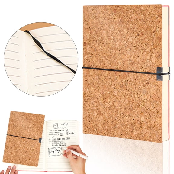 HWHCGZ 1 Pack Pocket Journal Notebooks Small Mini Notebook for Note Taking Little Compact A5 Size Hardcover Cork Notepads for School Office Traveler Diary, 5.6"x8.3", Total 200 Pages