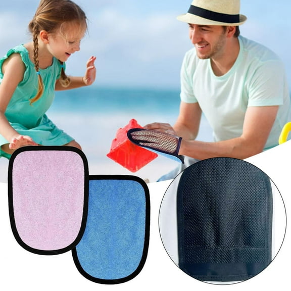 HWHCGZ 1 Pcs Sand Wipe Off Mitts, Stripe Sand Remover for Beach, Beach Sand Remover Cleaner Mitts Bag, Beaches Travel Mitt for Outdoor Activities Volleyball Sandboxes (Blue)