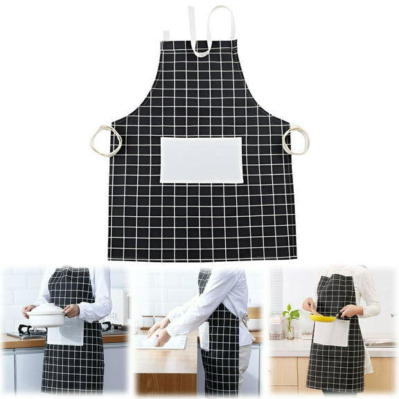 HWHCGZ 1 Pcs Solid Color Apron With Front Pocket, Adjustable Thicken Heat Cotton Grid Pattern Oilproof Apron for Women, Men, Chef, Kitchen, Classic Cooking Craft, Baking Grey