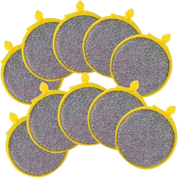 HWHCGZ 10 Pack Double-Sided Dishwashing Sponges Non-Scratch Kitchen Scrubber Round Cleaning Pads for Dishes Sturdy Dish for Kitchen Use,Yellow,2.5cm
