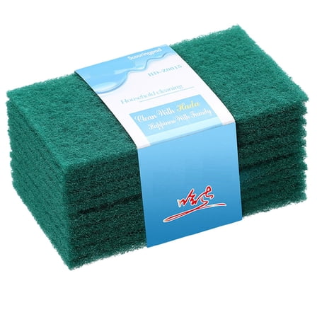 HWHCGZ 10 Pcs Scouring Pad, Dish Scrubber Scouring Pads,4 x 6 inch Green Reusable Household Scrub Pads for Dishes, Kitchen Scrubbers & Metal Grills,Green