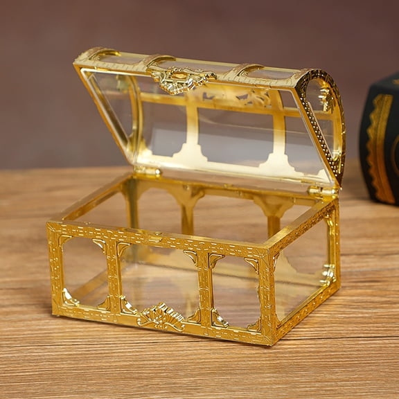 HWHCGZ 1PCS Party Favor Boxe, Treasure Chest for Candy Box Wedding Favor Boxes Clear Favor Gift Boxes for Wedding Baby Shower Birthday Party 7.4 x 5 x 5cm / 2.91 x 2.05 x 2in (Gold)