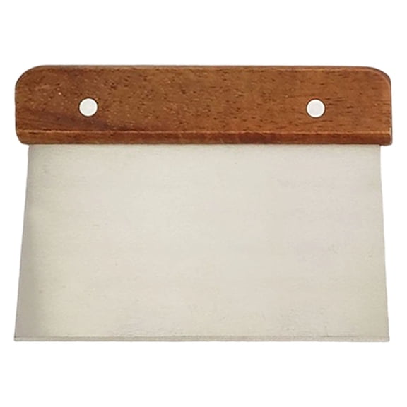 HWHCGZ 1Pc Dough Scraper Cutter for Bread and Pizza Cutter with Wooden Handle & Ruler - Stainless Scraper Chopper,Brown,15*10.5cm