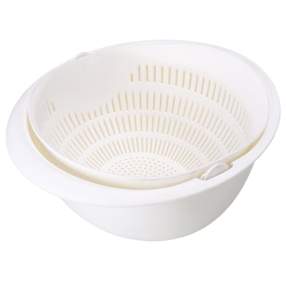 HWHCGZ 1Pc Drain & Rinse Basket with Inner Strainer – Kitchen Sink Food Washing Bowl for Fruits, Vegetables, Pasta, Space Saving, BPA Free,White,23*10cm
