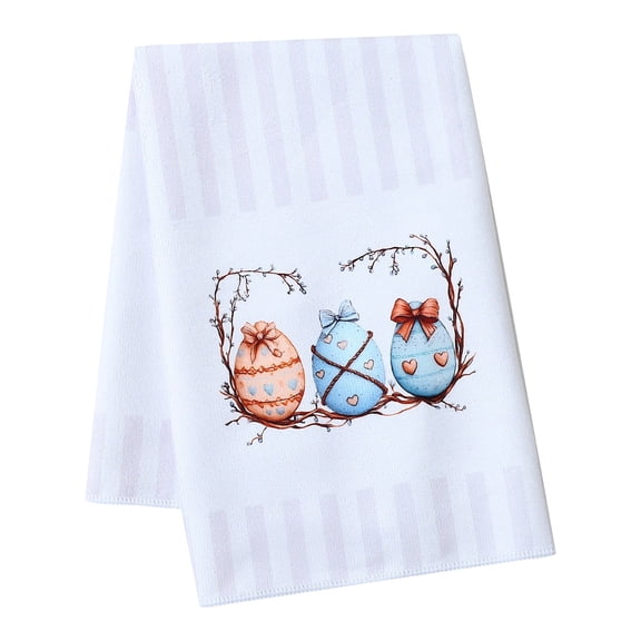 HWHCGZ 1Pc Egg Print Easter Towels 17.7 X 27.5 Inch Decorative Dish Rags for Holiday Kitchen Decor Farmhouse Style Easter Hand Rag Easter Towel Housewarming,White,Style B