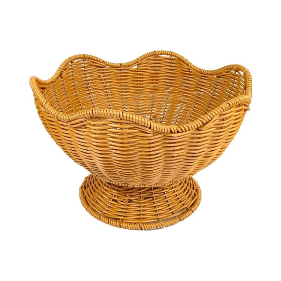 HWHCGZ 1Pc Handwoven Rattan Fruit Bowl with Pedestal Base, 9.84" Wide x 5.51" High, Natural Woven Bread Basket Table Centerpiece,Yellow