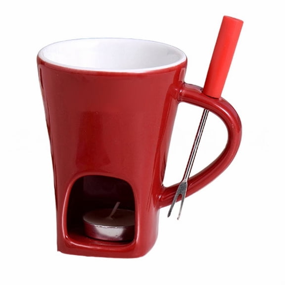 HWHCGZ 1Pc Multi Functional Ceramic Fondue Mug With Heating – Heat Melting Cup for Cheese & DIY Desserts Easy Clean Wide Mouth Design,Red