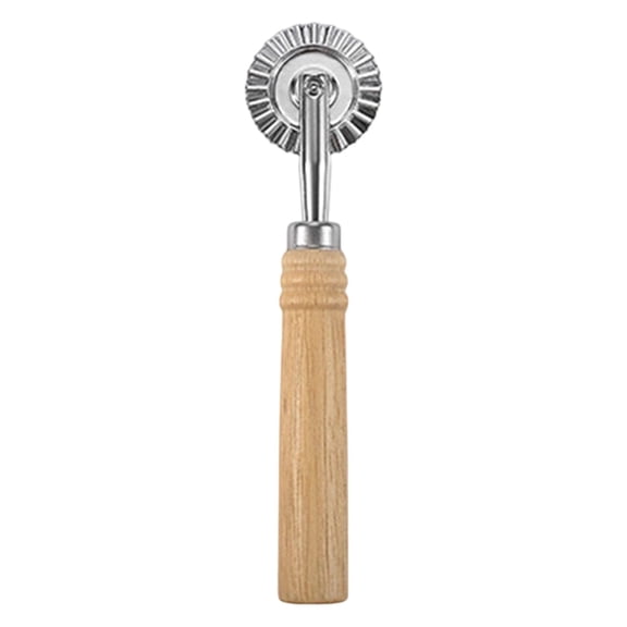HWHCGZ 1Pc Pasta Cutter Wheel, Wooden Handle & Fluted Ravioli Crimper Pizza & Noodle Dough Cutter for Ravioli Pasta Dumplings,Silver